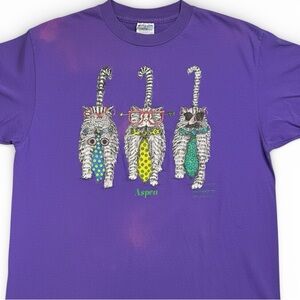 Vintage Aspen Cat Graphic T-Shirt Double Sided Hanes Beefy-T Single Stitch 90s